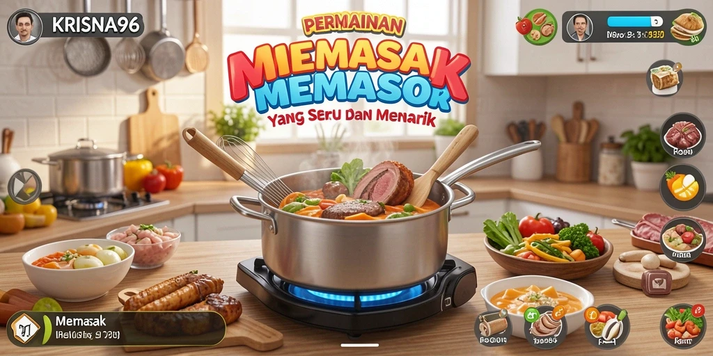 Tampilan antarmuka yang menarik dengan berbagai fitur memasak.
