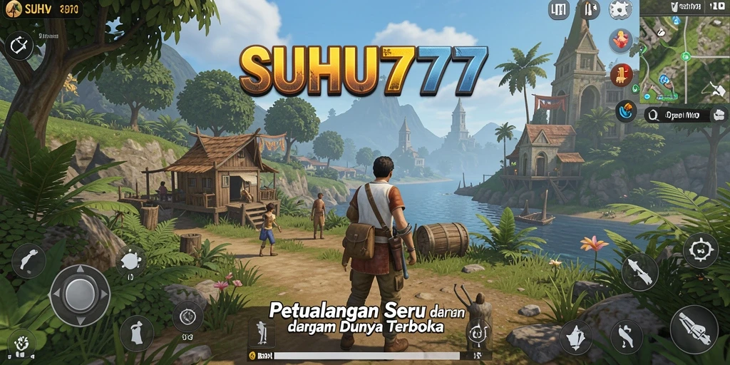 Tampilan antarmuka SUHU777 yang mendebarkan di dunia terbuka.