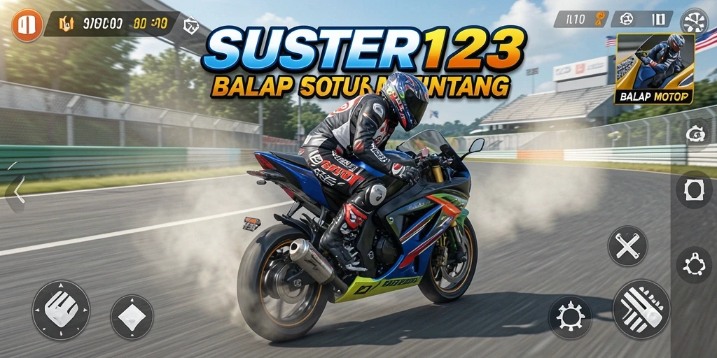 Tampilan antarmuka SUSTER123 yang menarik saat balapan motor.